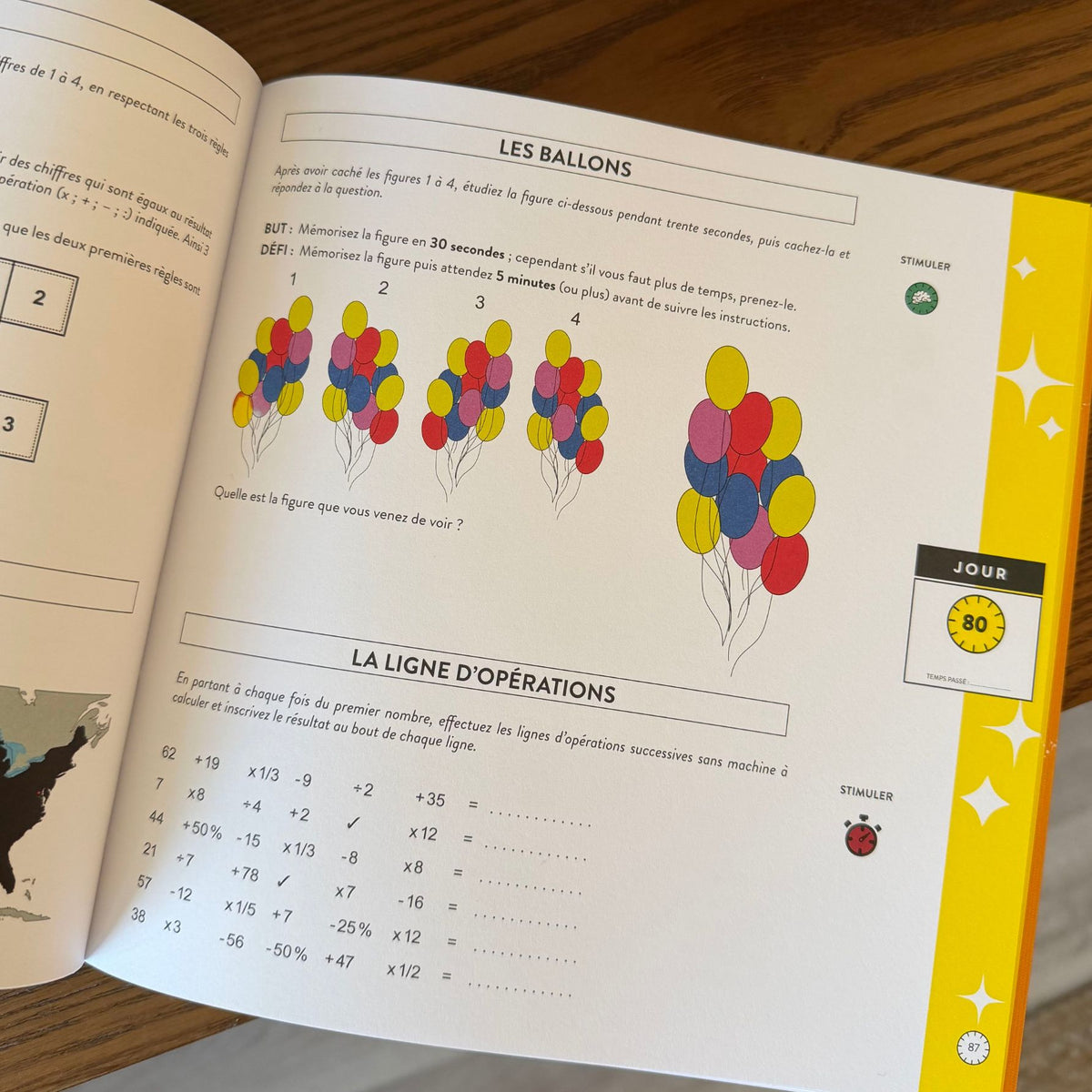 Page d’exercices illustrée de ballons colorés et de calculs à résoudre
