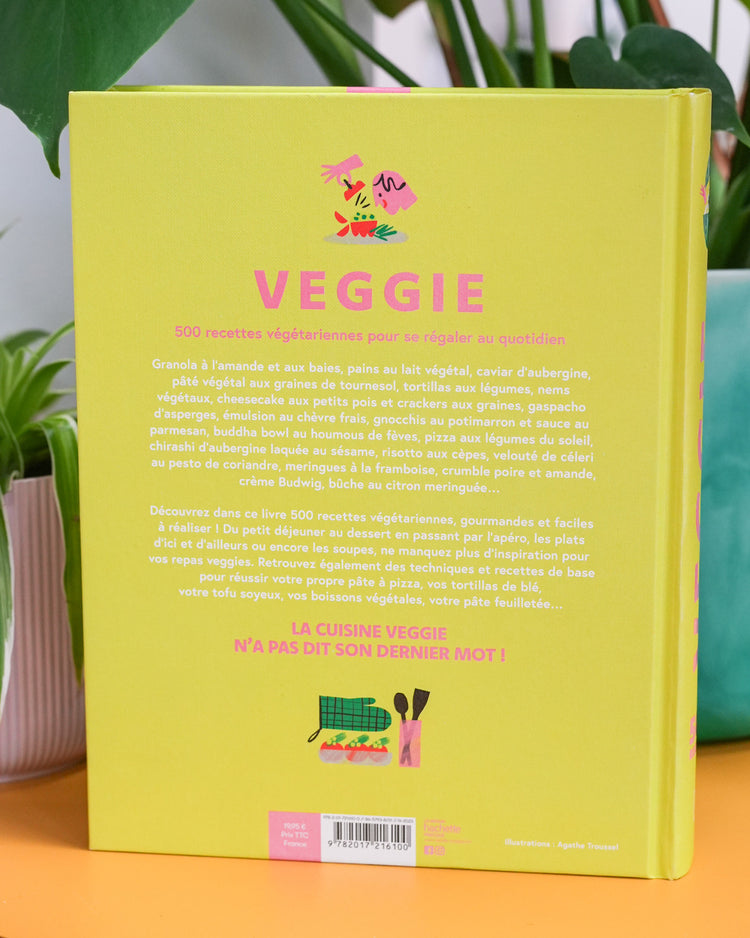Livre de recettes végétariennes avec une couverture colorée.