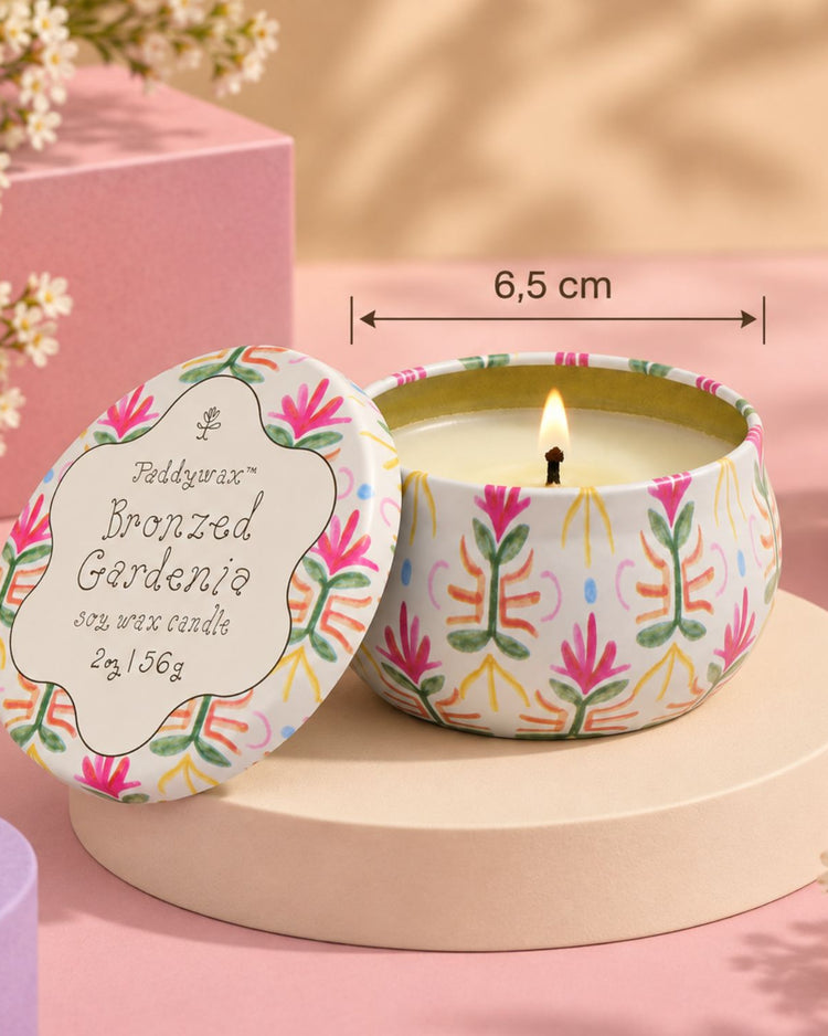 Mini bougie tulipe avec motif floral délicat sur le verre