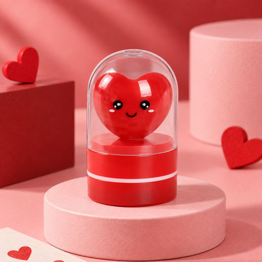 Tampon en forme de coeur sur fond blanc, détail du motif
