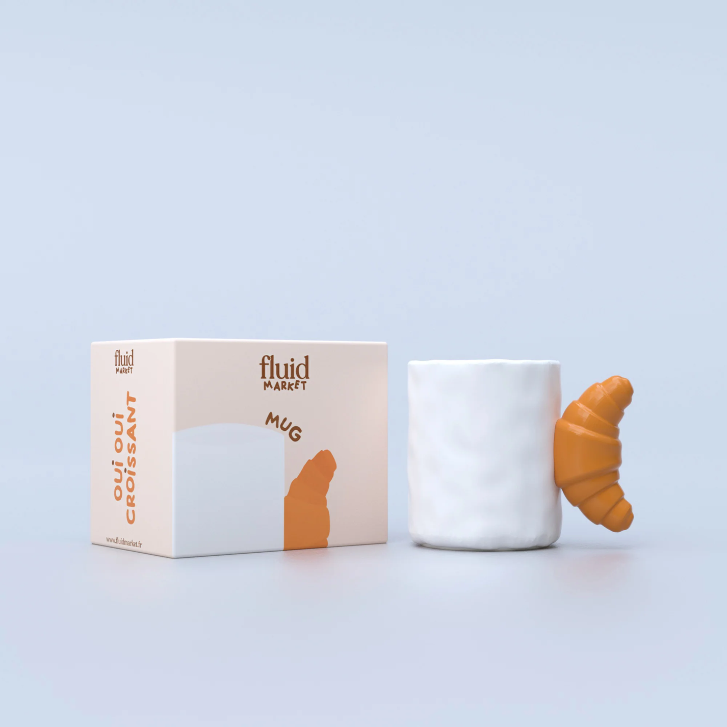 Mug avec poignée en forme de croissant, vue de côté.