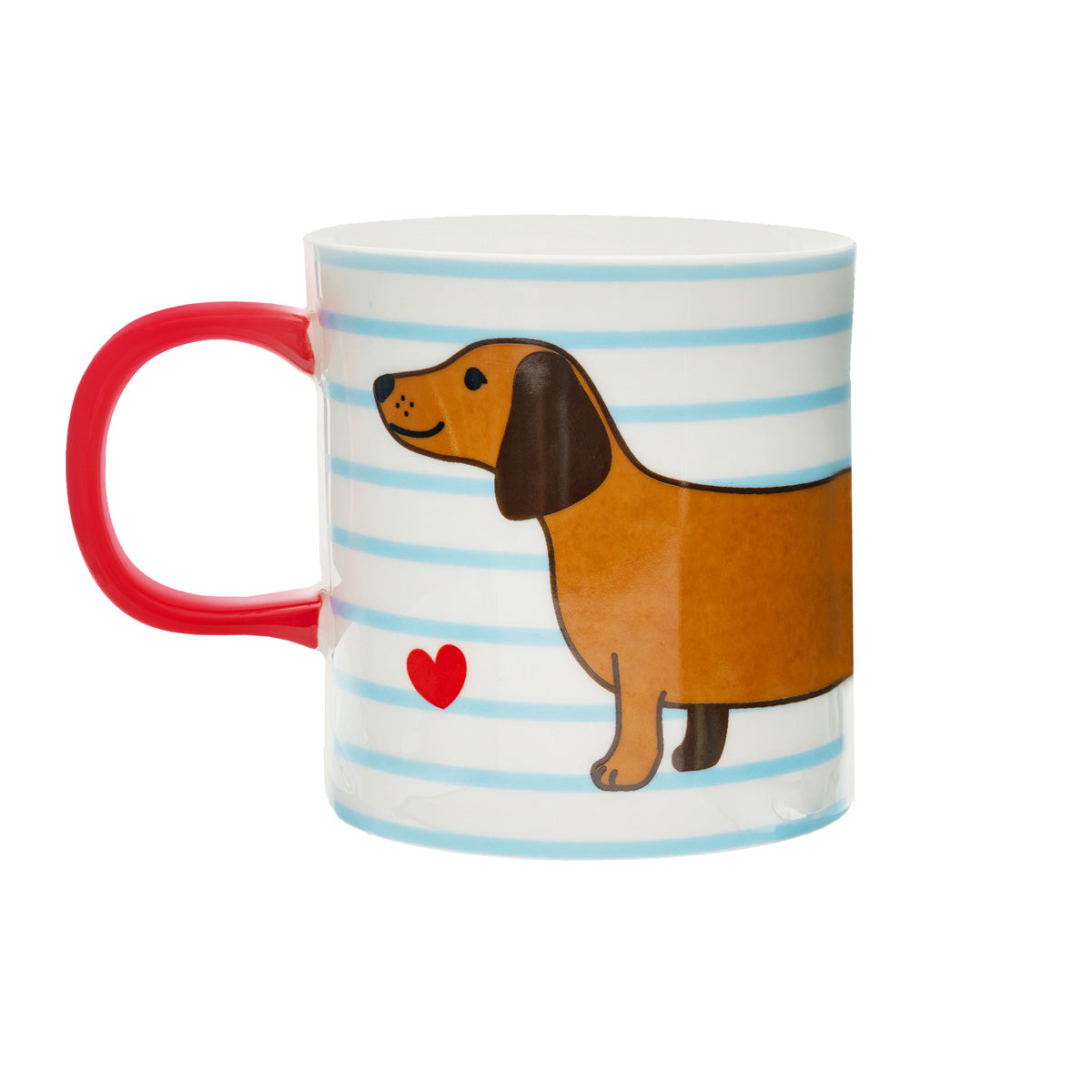 Mug avec un teckel mignon, motif rayé et regard perçant.