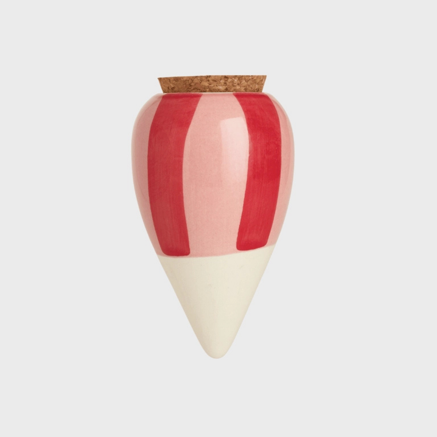 Diffuseur d'eau en terre cuite avec motifs rayés rose et rouge