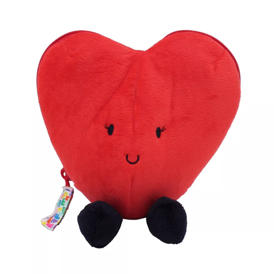 Peluche 2 en 1 transformée en rose rouge avec zip visible.