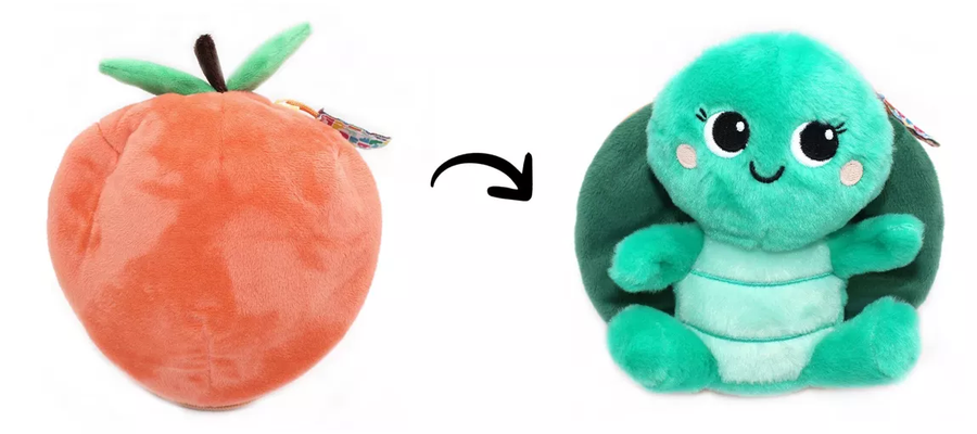 Peluche Corvet la Tortue, vue de côté avec zip ouvert.