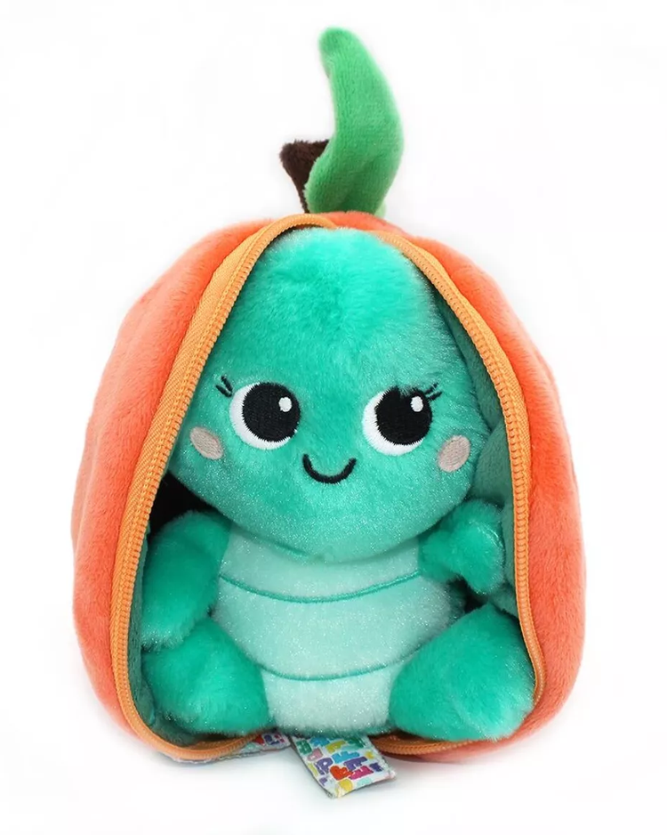 Peluche Corvet la Tortue, vue de côté avec zip ouvert