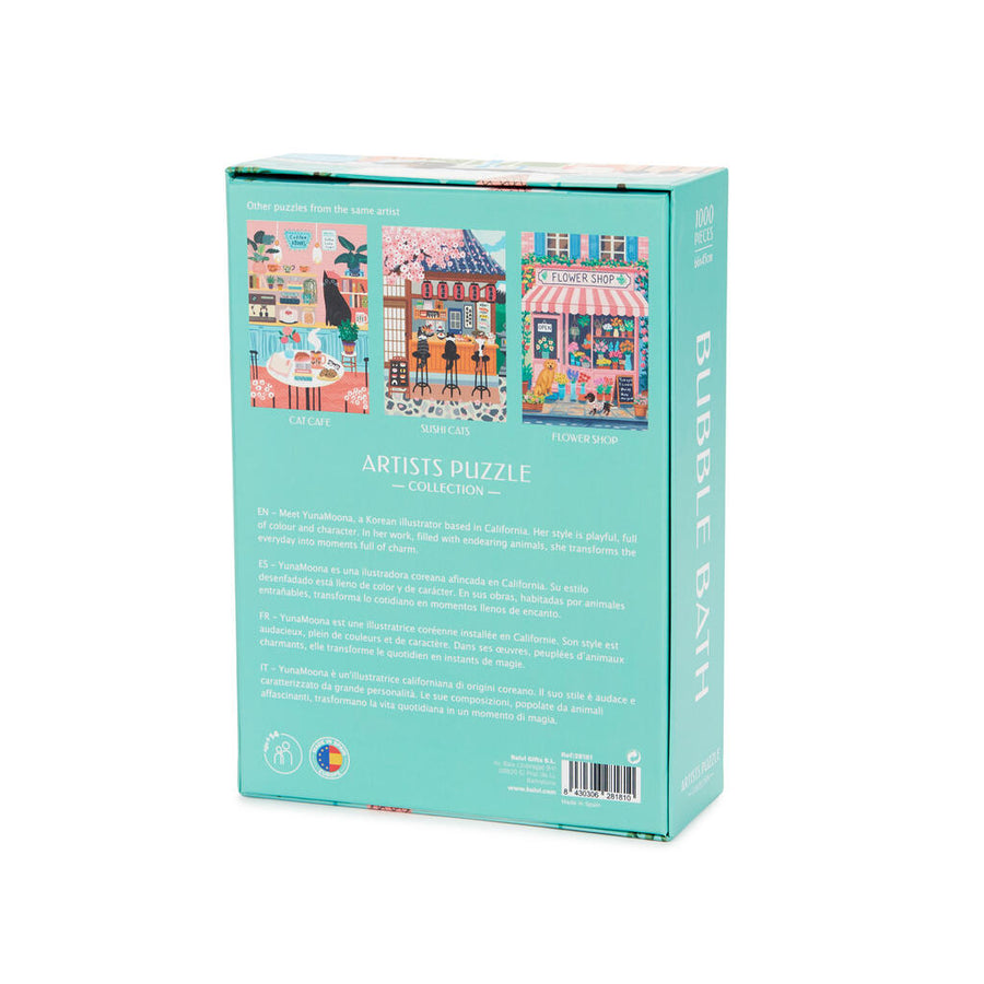 Puzzle représentant un teckel dans un bain moussant coloré.