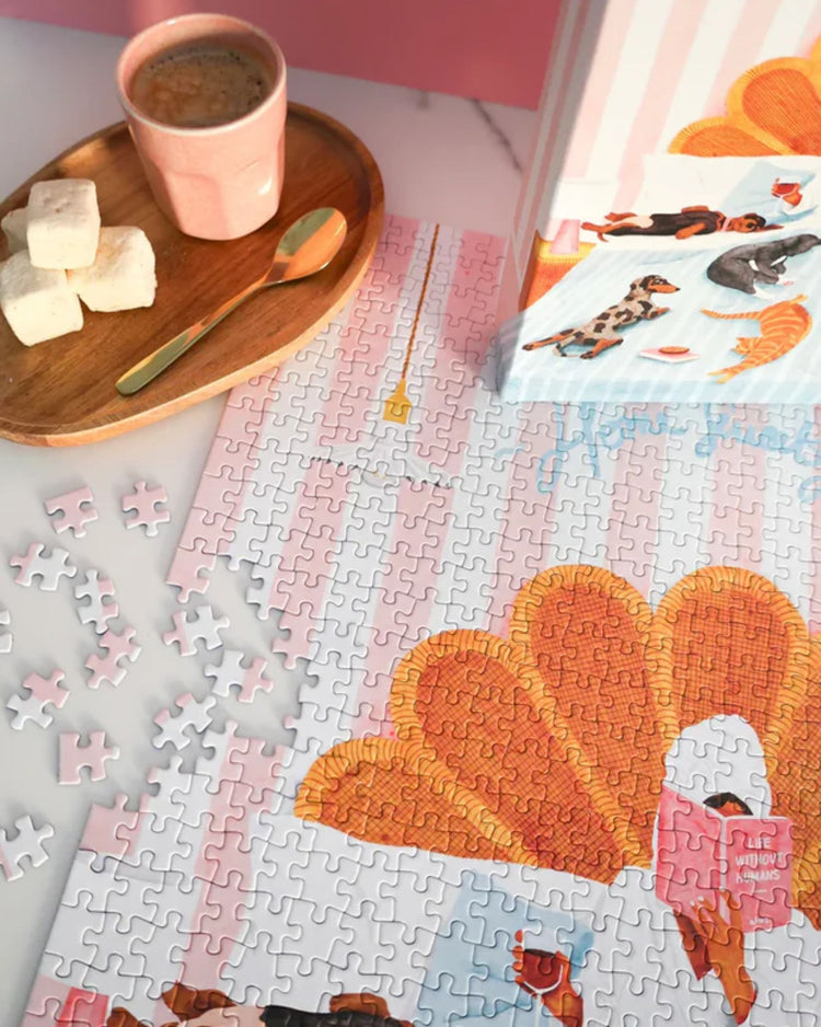 Puzzle illustrant un moment cocooning avec des chats
