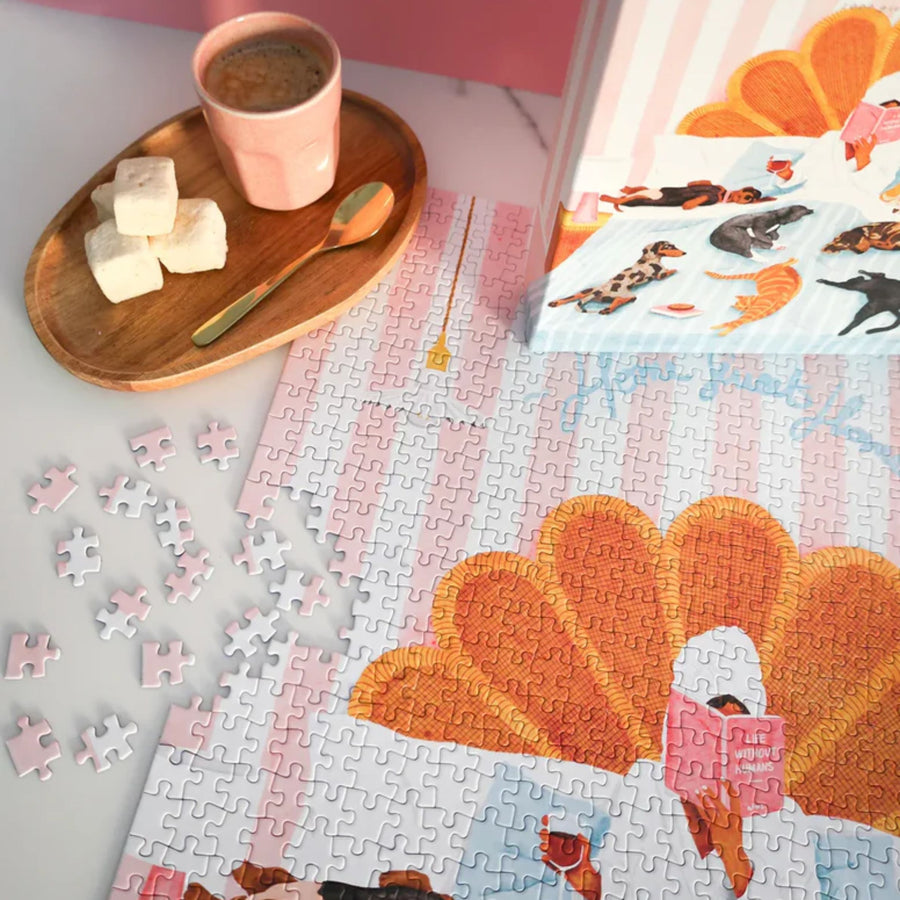 Puzzle illustrant un moment cocooning avec des chats