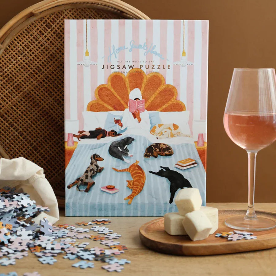 Puzzle illustrant un cocon douillet avec des chats