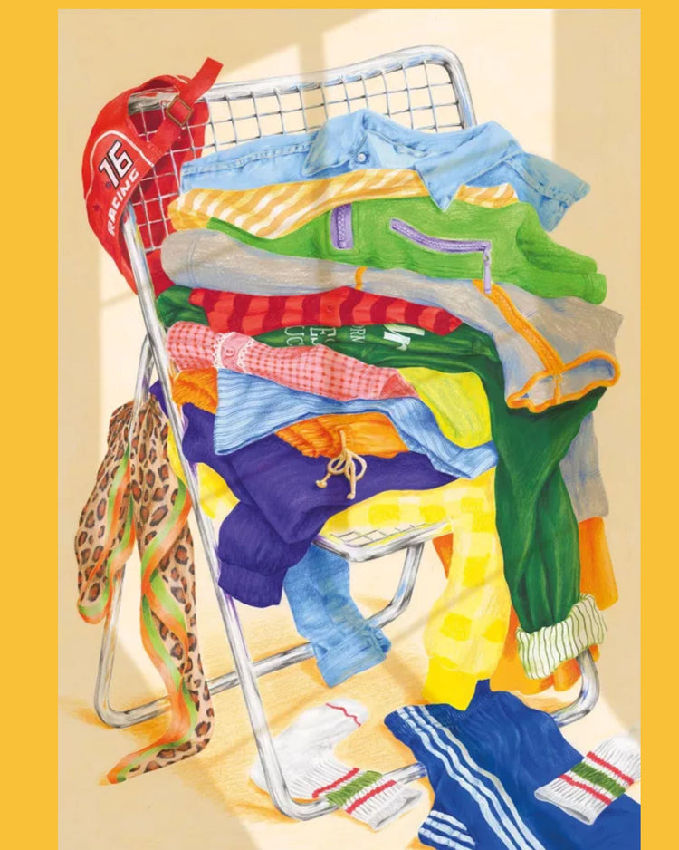 Puzzle illustré avec des vêtements colorés en désordre