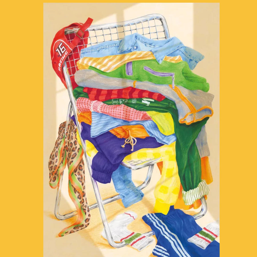 Puzzle illustré avec des vêtements colorés en désordre