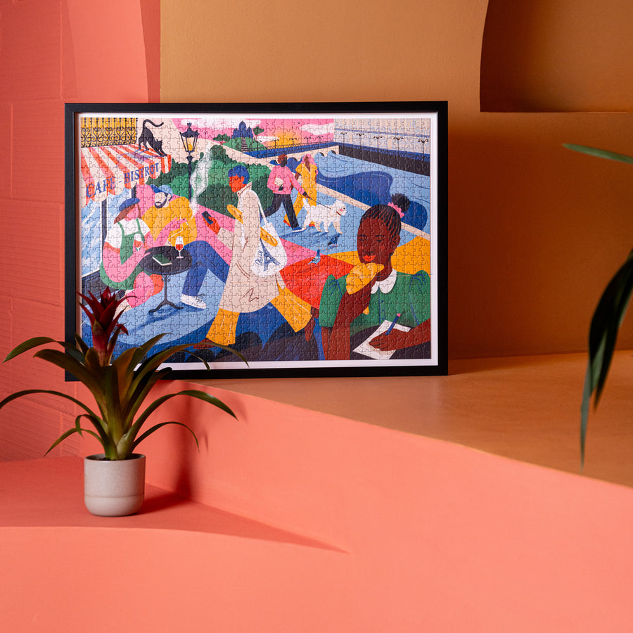 Puzzle représentant la Tour Eiffel avec des détails colorés