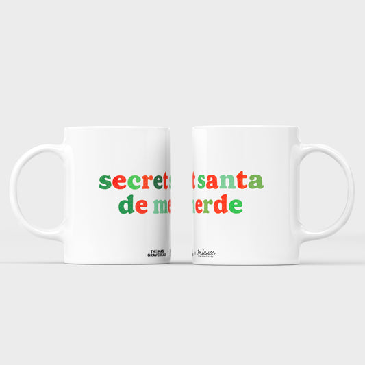 Mug humoristique Secret Santa avec texte amusant en gros plan