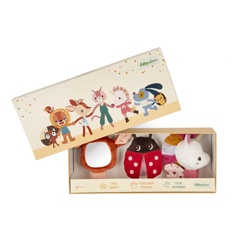 Coffret de hochets colorés avec textures variées pour bébé