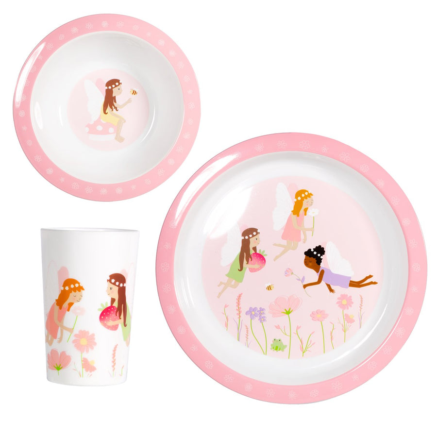 Set repas bébé avec assiette décorée de fées colorées