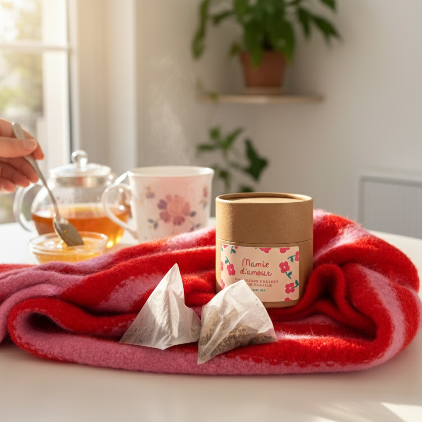 Boîte de thé Mamie d'amour avec motif floral délicat