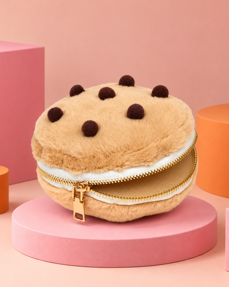 Trousse à motifs cookies avec fermeture éclair dorée