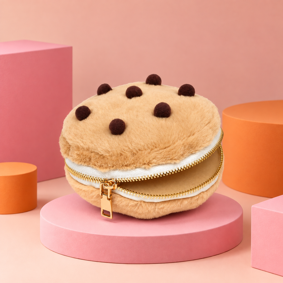 Trousse à motifs cookies avec fermeture éclair dorée