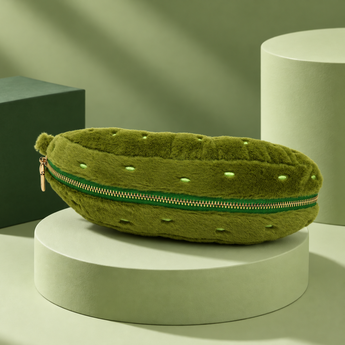 Trousse en forme de cornichon avec fermeture éclair visible
