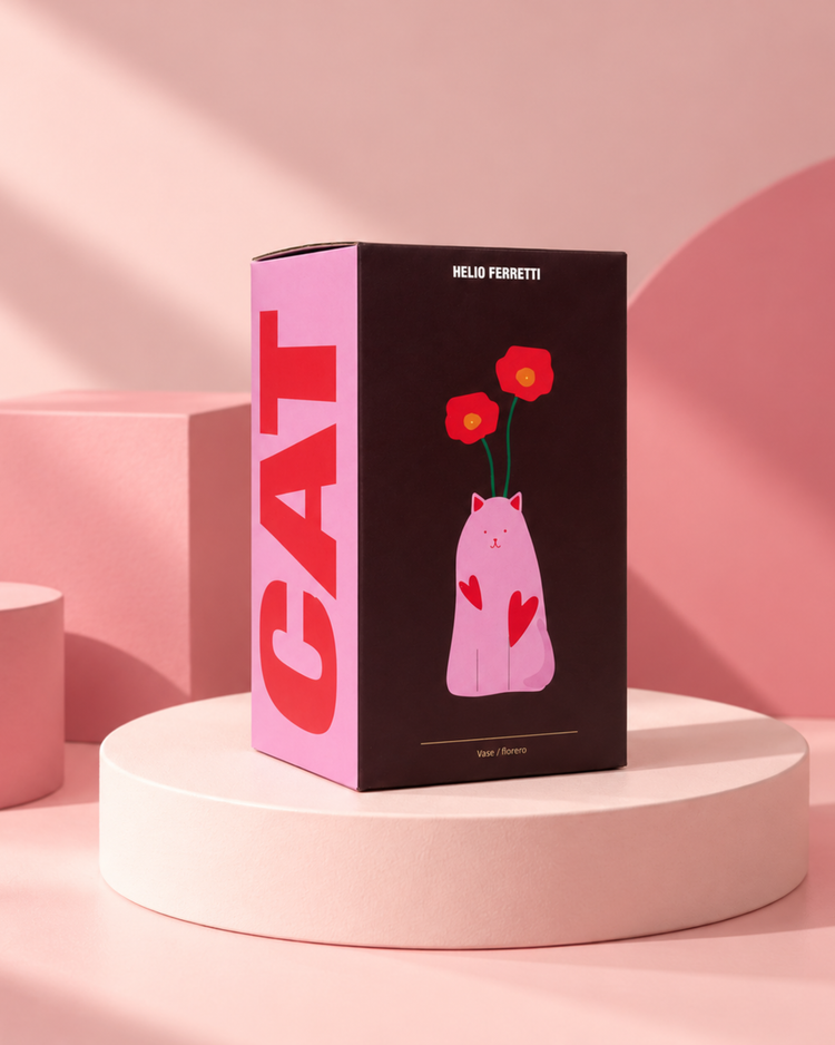 Vase en céramique avec motif chat, idéal pour fleurs
