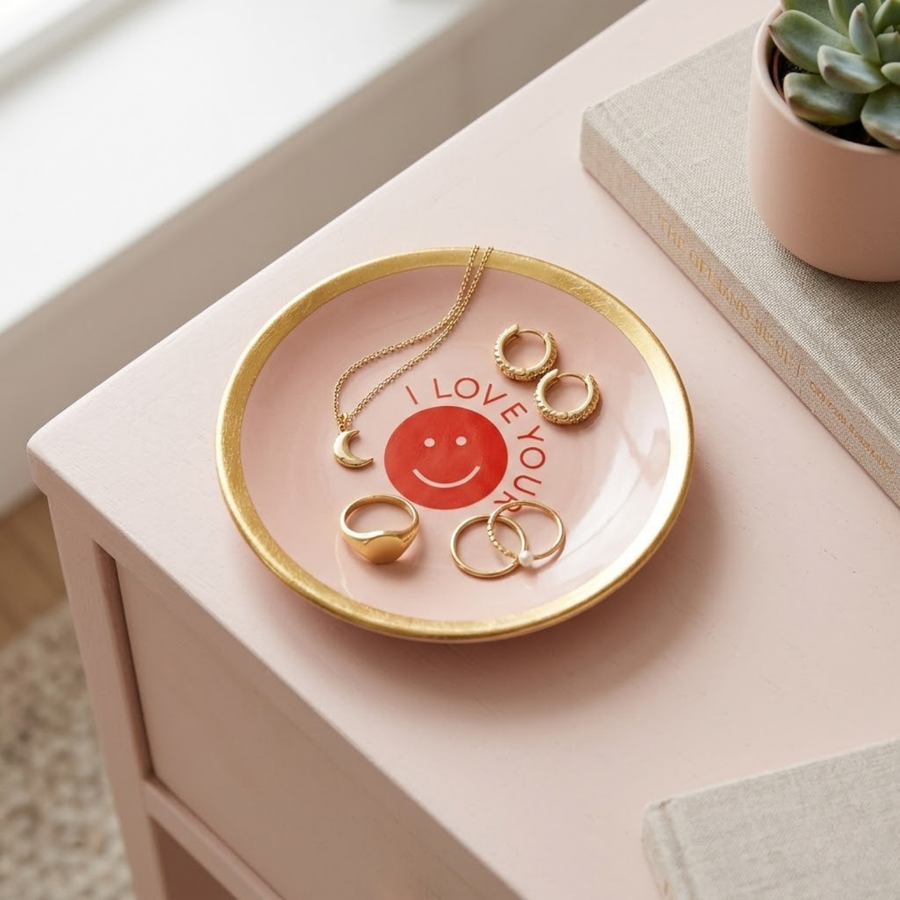 Vide-poche avec message 'I love you're smile' en rose et rouge