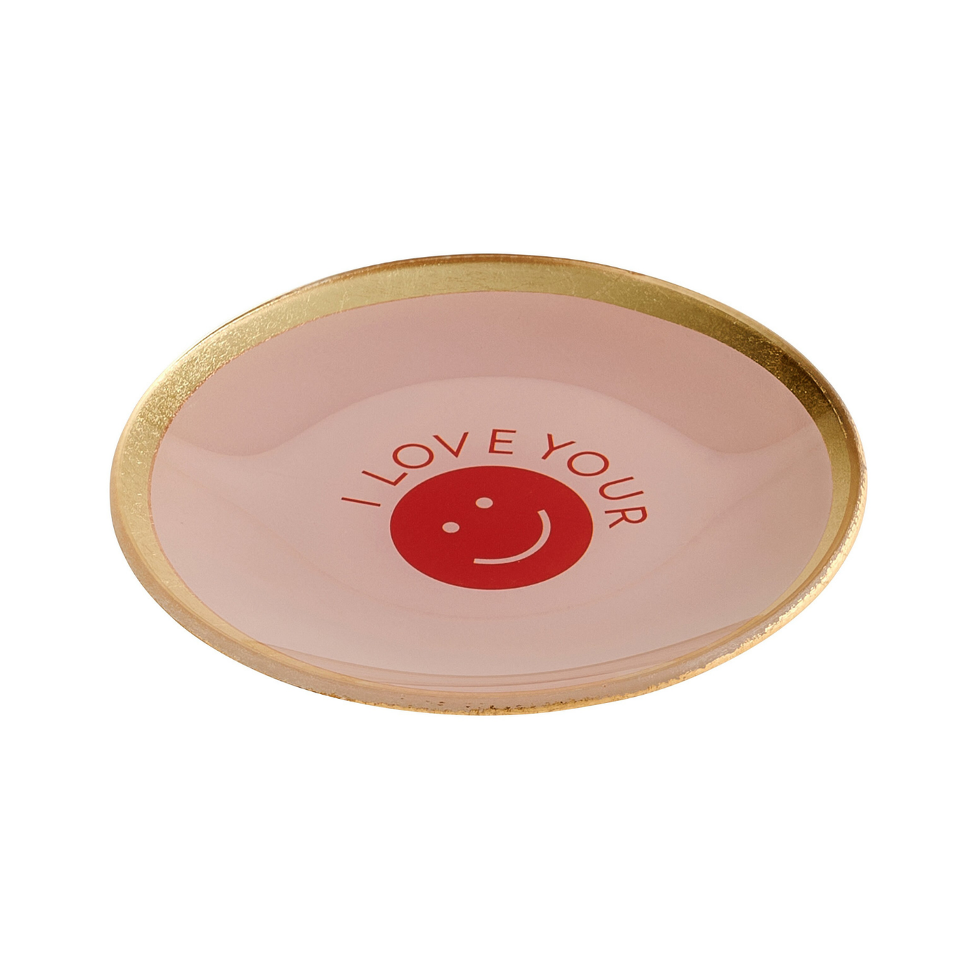 Vide-poche rose et rouge avec inscription sur le devant