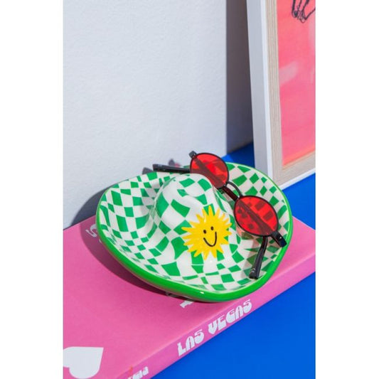 Vide poche en forme de chapeau avec motif à carreaux verts