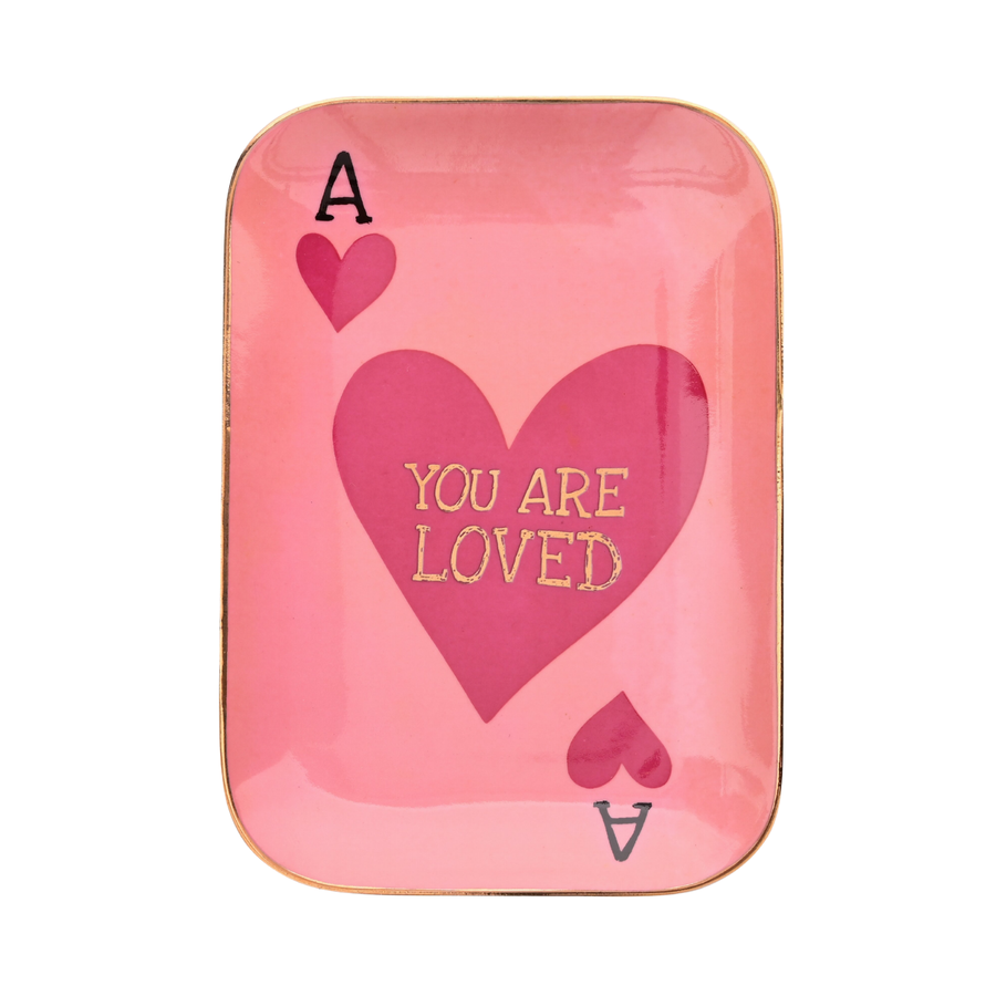 Vide-poche rose avec inscription 'You are loved' en détail