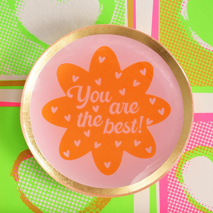 Vide-poche avec inscription 'You are the best' en orange et rose