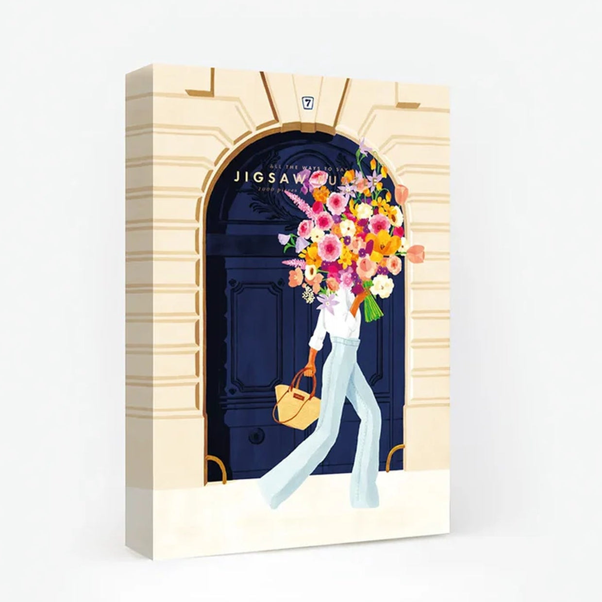 Puzzle illustré de fleurs avec une porte parisienne en arrière-plan