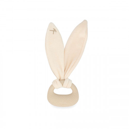 Anneau de dentition lapin en silicone crème, vue de face.