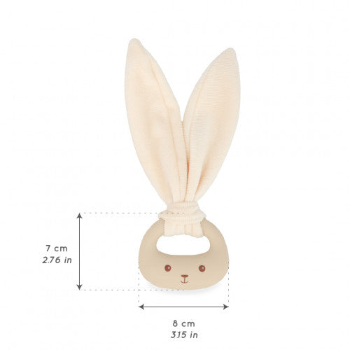 Anneau de dentition lapin en silicone crème, vue de côté.