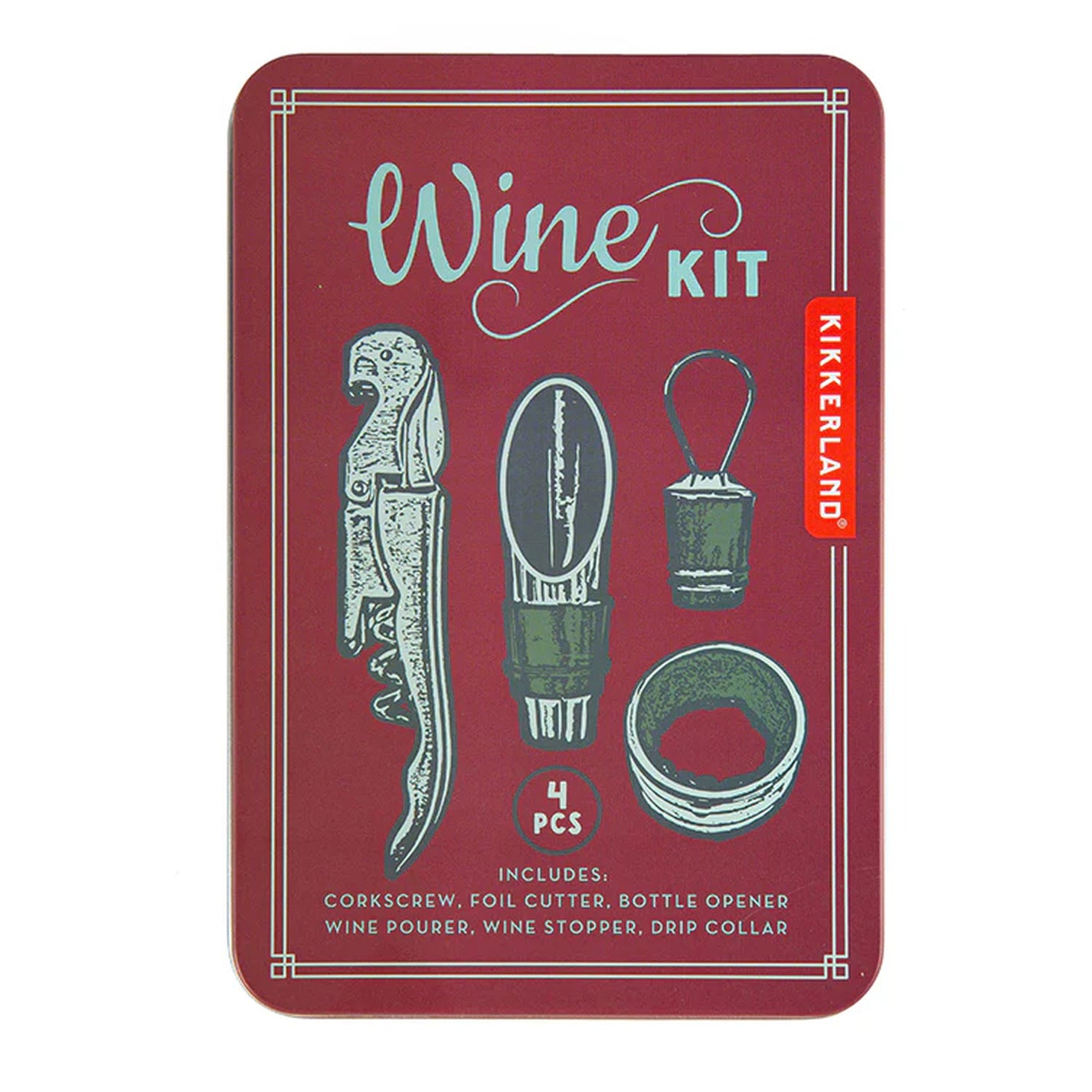 Kit de vin dans une boîte en métal élégante, vue de dessus