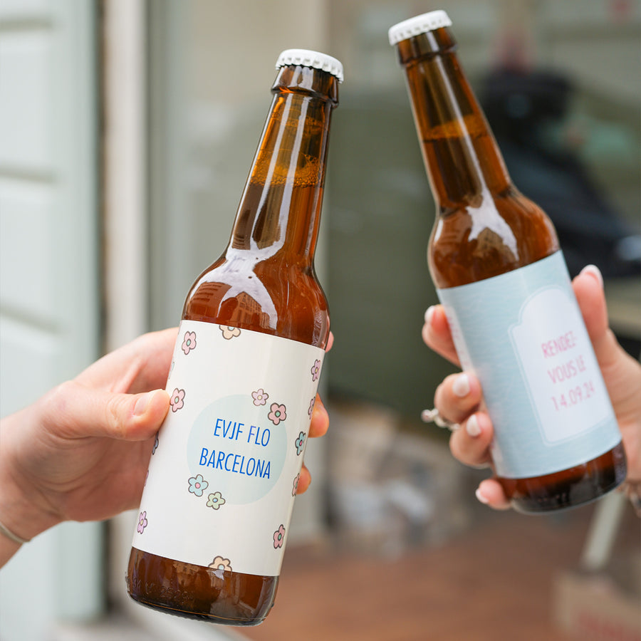 Bière personnalisée avec motif coloré et message unique