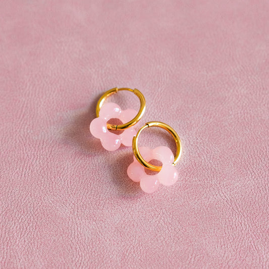 Boucles d'oreilles Fleur Rose vu du dessus