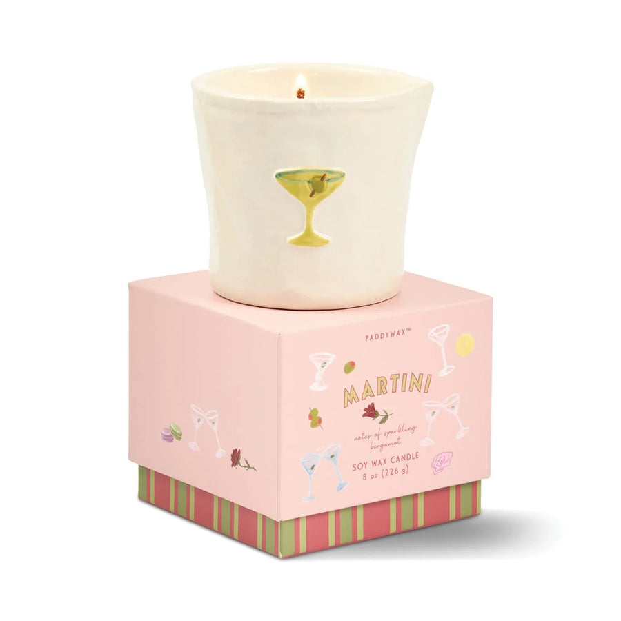 Bougie Martini en céramique avec motif texturé et agrumes