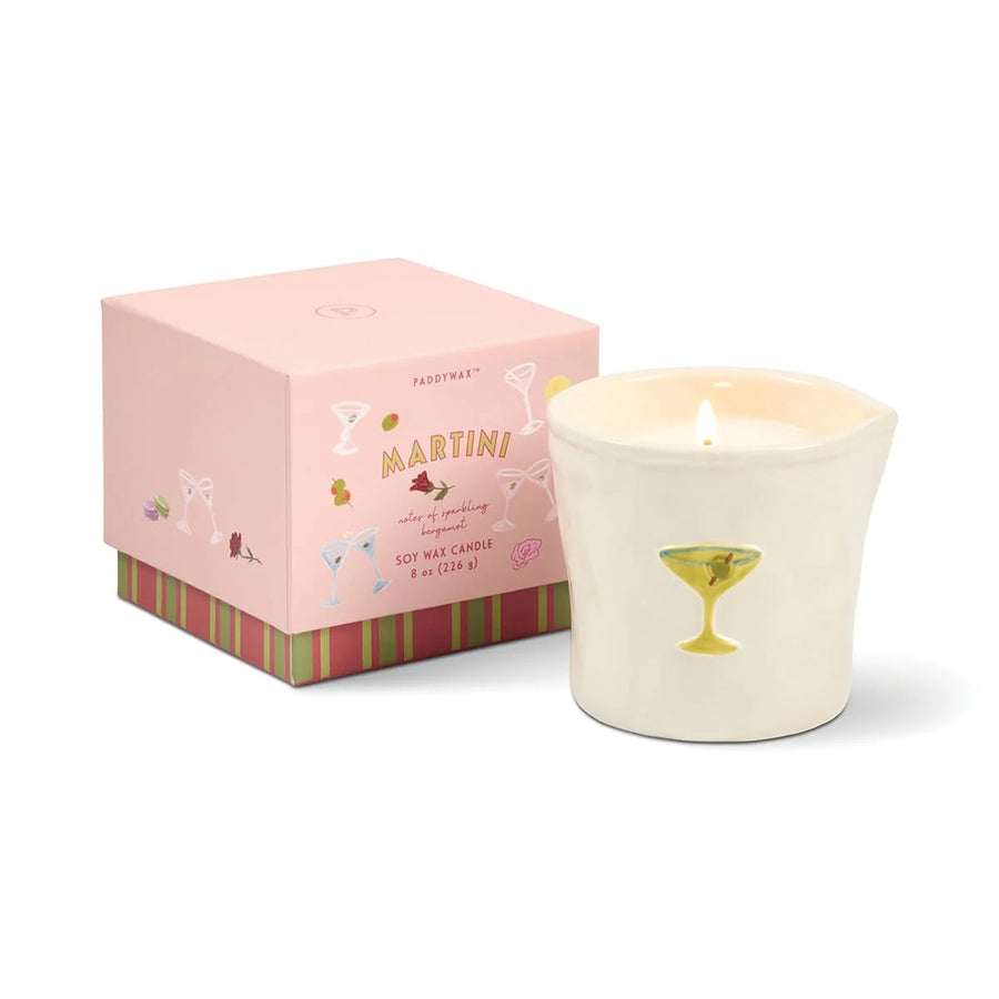 Bougie Martini en céramique avec motif texturé et agrumes