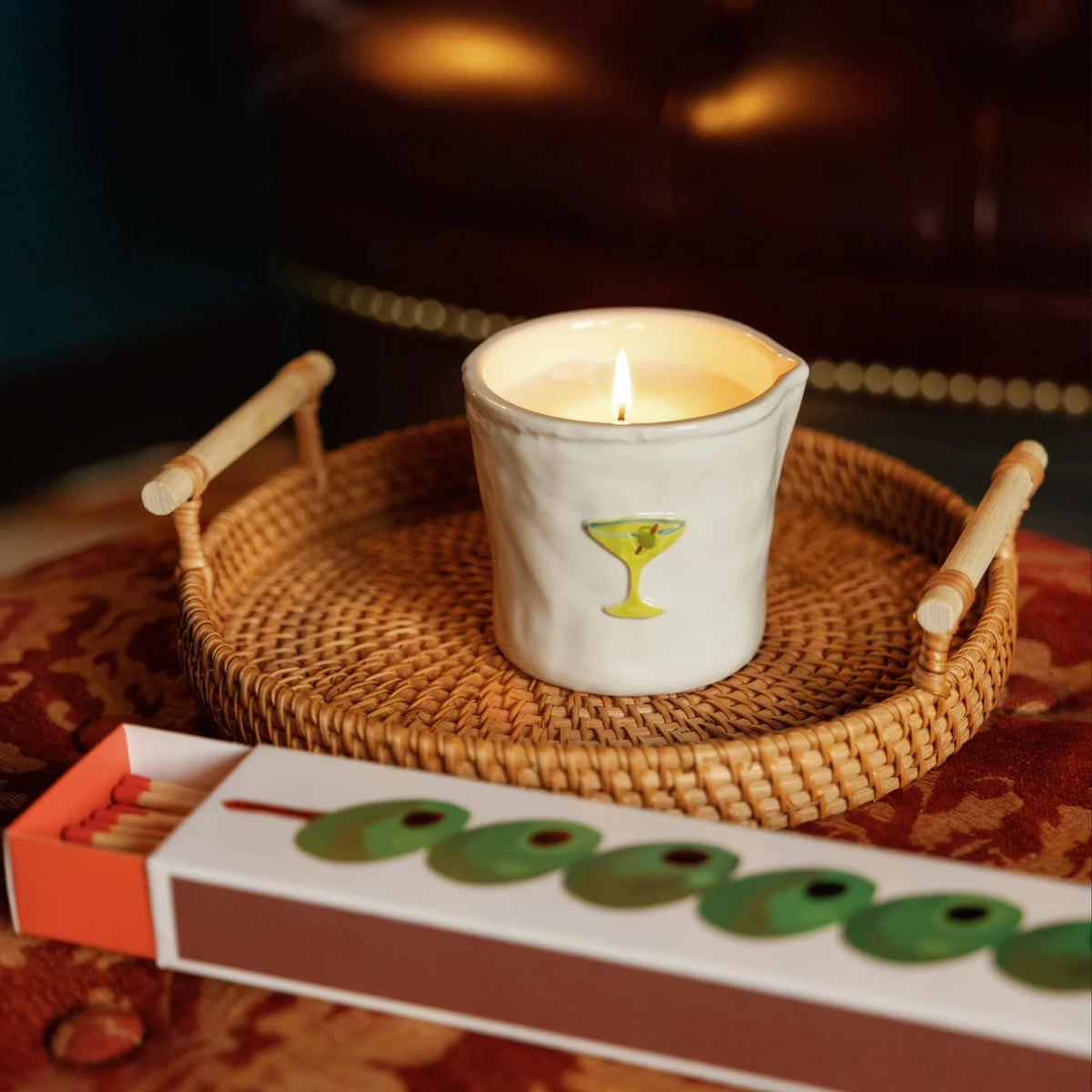 Bougie Martini en céramique avec motif agrumes sur fond clair