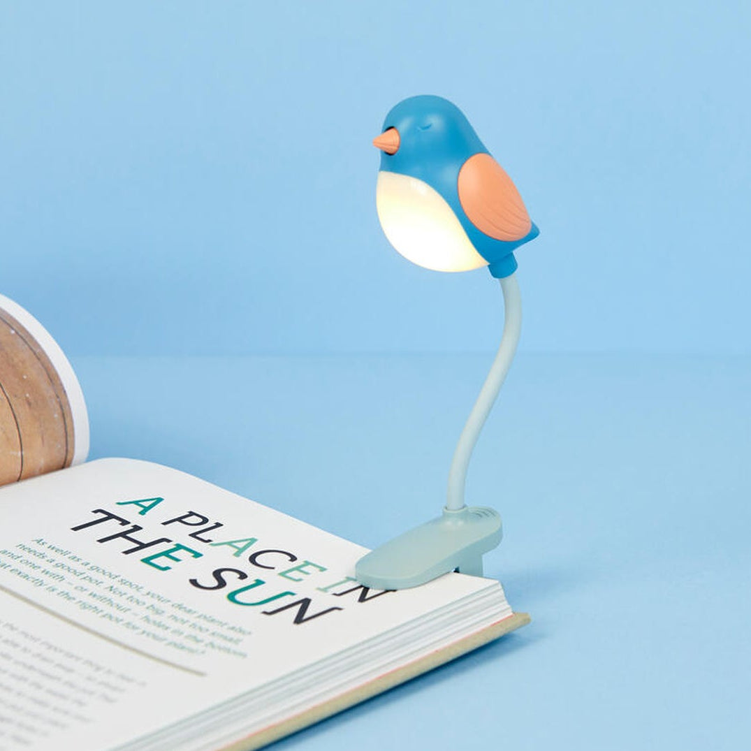 Liseuse Birdie bleue en forme d'oiseau avec bras flexible