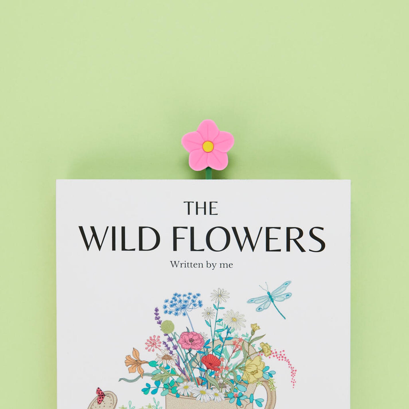 Marque-page avec fleur d'églantine en plastique rose