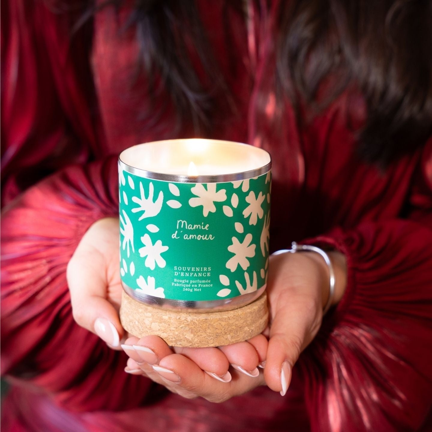 Bougie Mamie d'Amour avec étiquette vintage et flamme douce