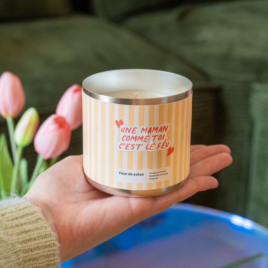 Bougie avec message 'Une Maman comme toi c'est le feu !'