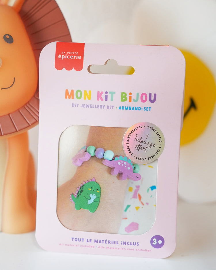 Bracelet en perles en bois avec motifs de dinosaures colorés