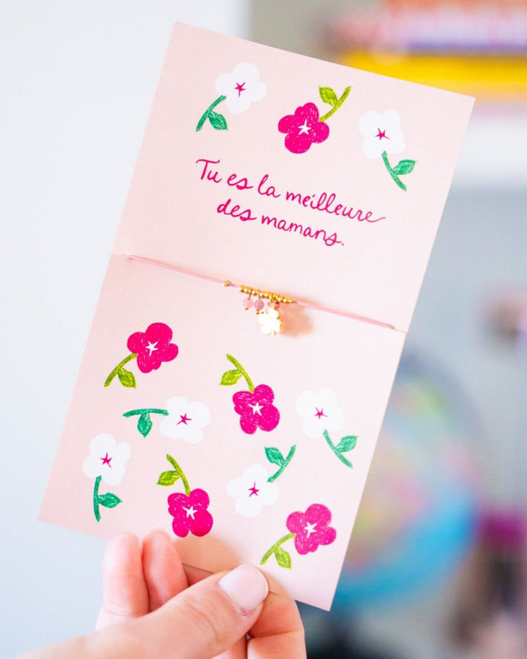 Bracelet rose avec trèfle doré, délicat et tendre pour Maman