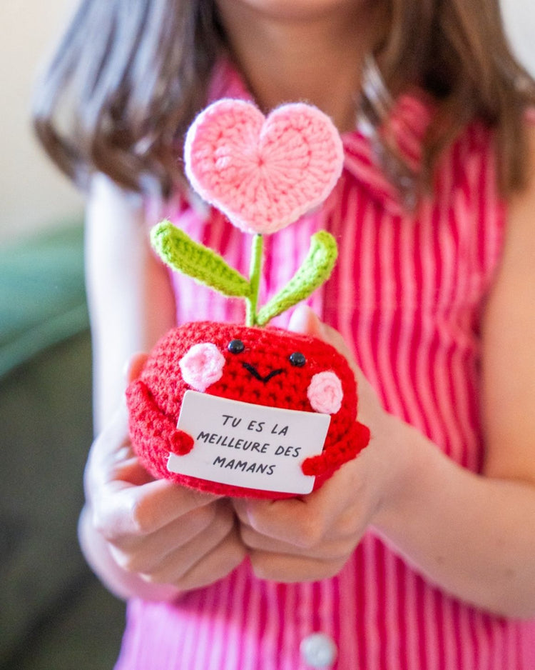 Pomme d'amour en forme de cœur avec message doux pour maman