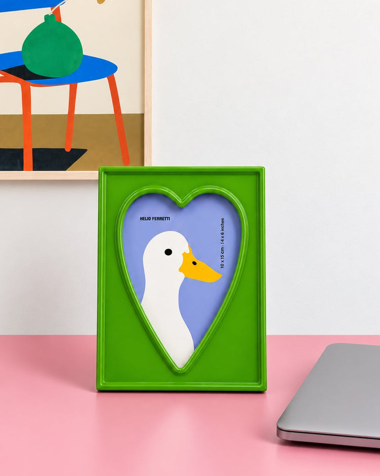 Cadre photo en résine en forme de cœur avec motif vert