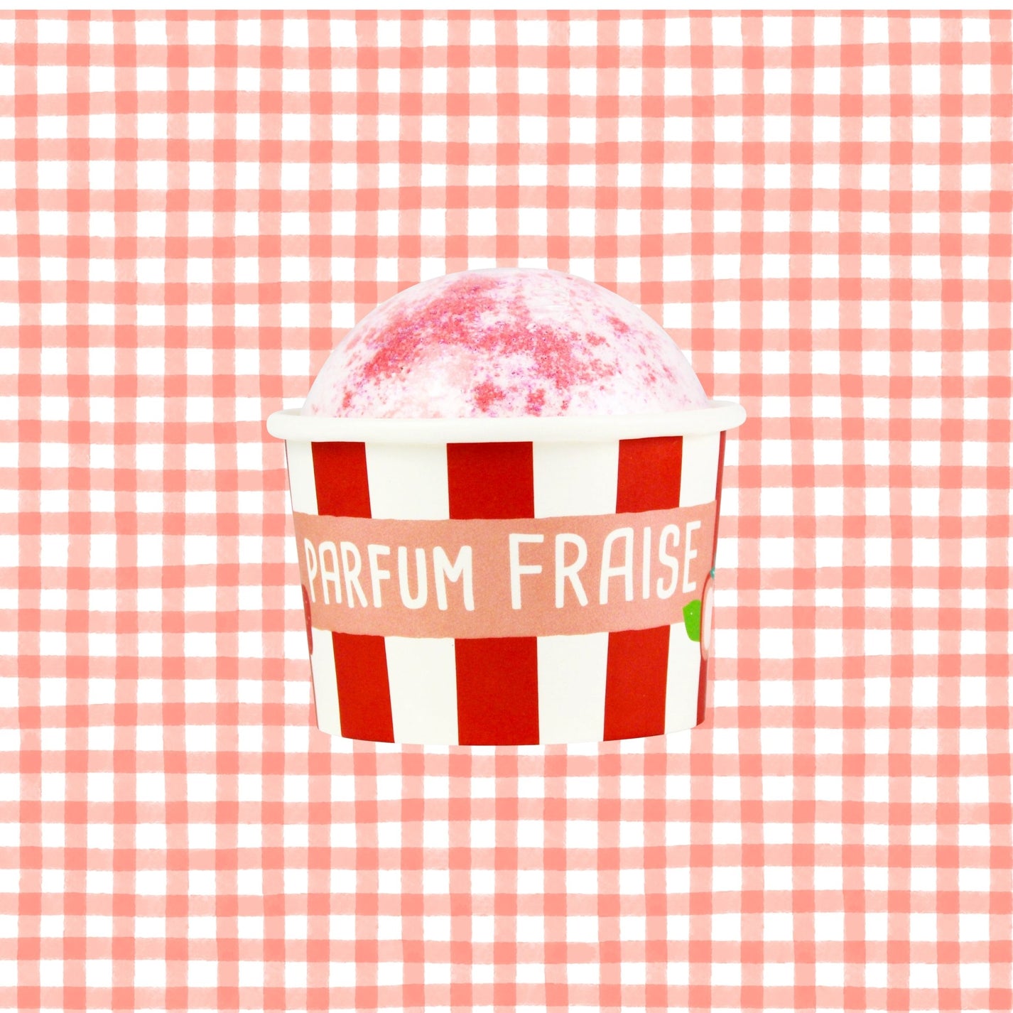 Bombe de bain en forme de pot de sorbet à la fraise