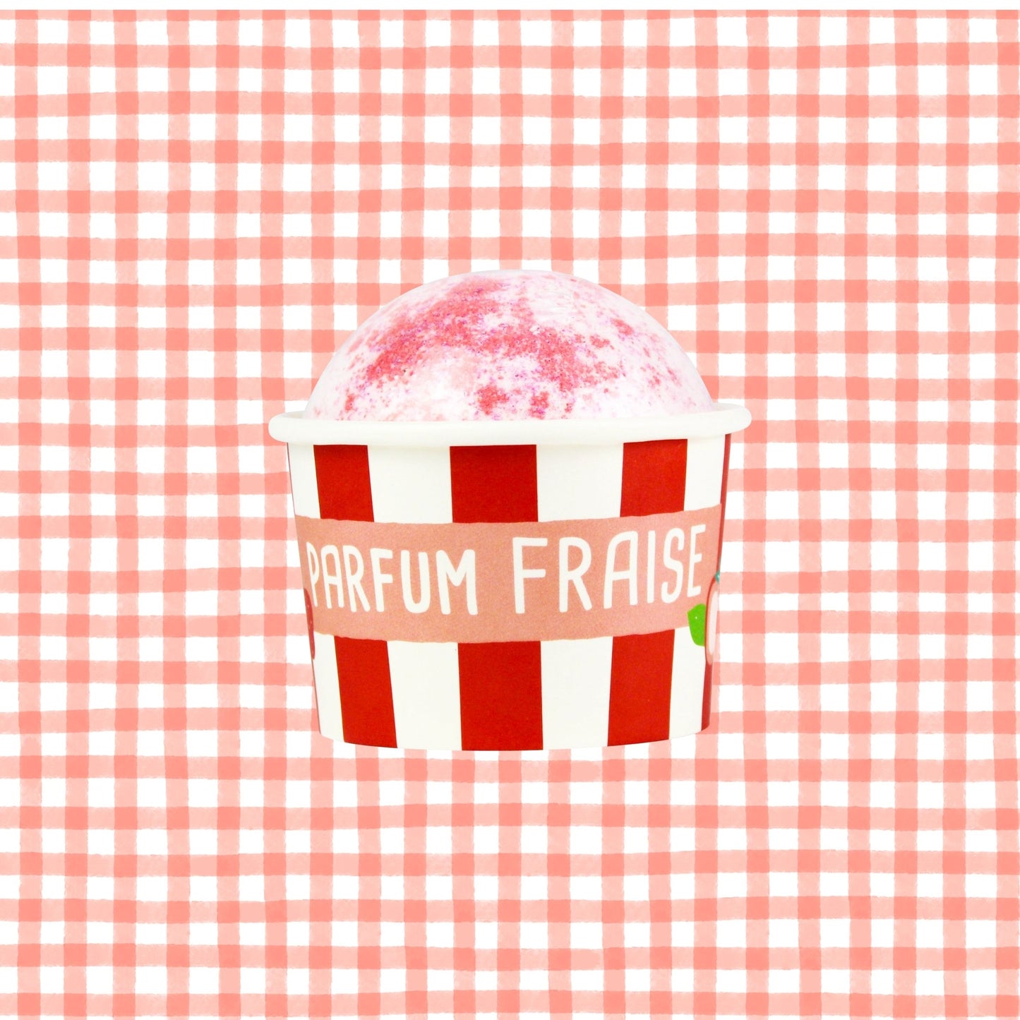 Bombe de bain en forme de pot de sorbet à la fraise