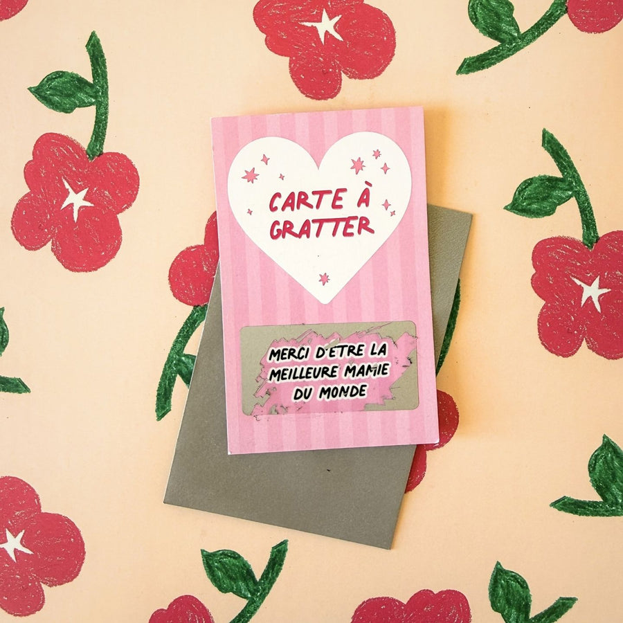 Carte à gratter avec message pour mamie, design coloré